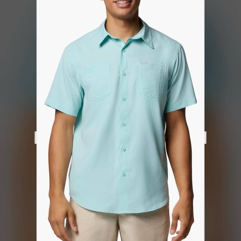 Columbia Red Eagle Lake Omni-Wick Short Sleeve Button-Up Shirt in Spray Size L - Picture 5 of 10